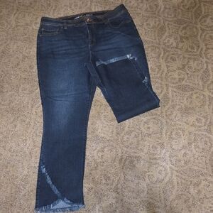 INC International Concepts Dark Blue Distressed Cropped Jeans